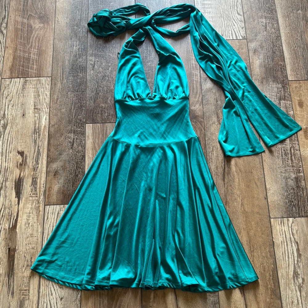 New Karina Grimaldi Teal HalterConvertible Dress Size 2